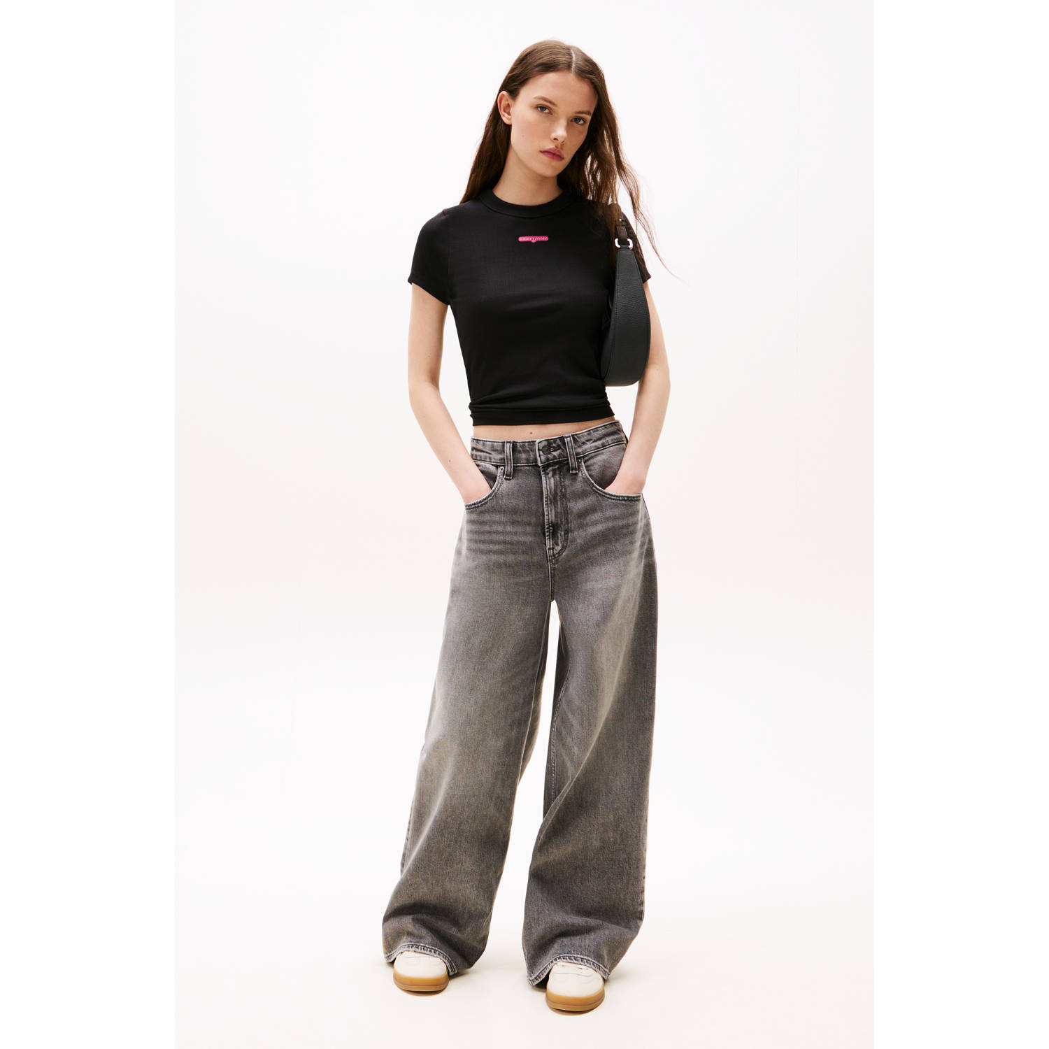 Tommy Jeans cropped top zwart rib gebreid