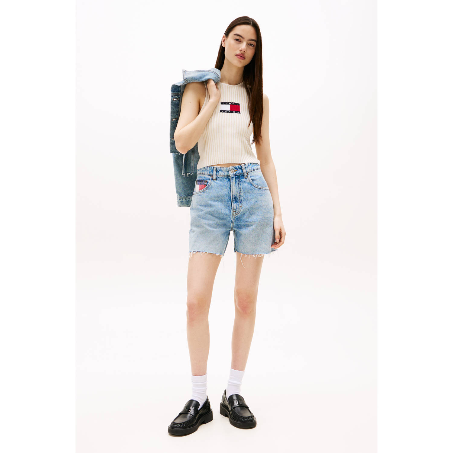 Tommy Jeans singlet wit rib gebreid