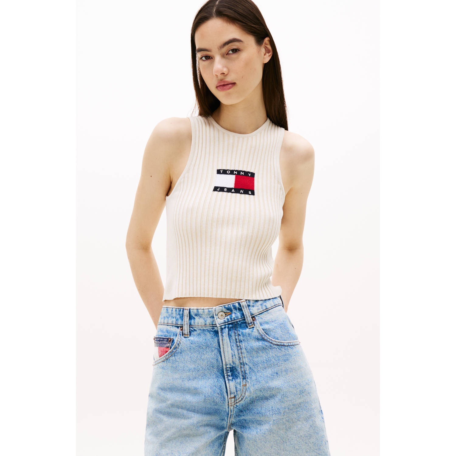 Tommy Jeans singlet wit rib gebreid