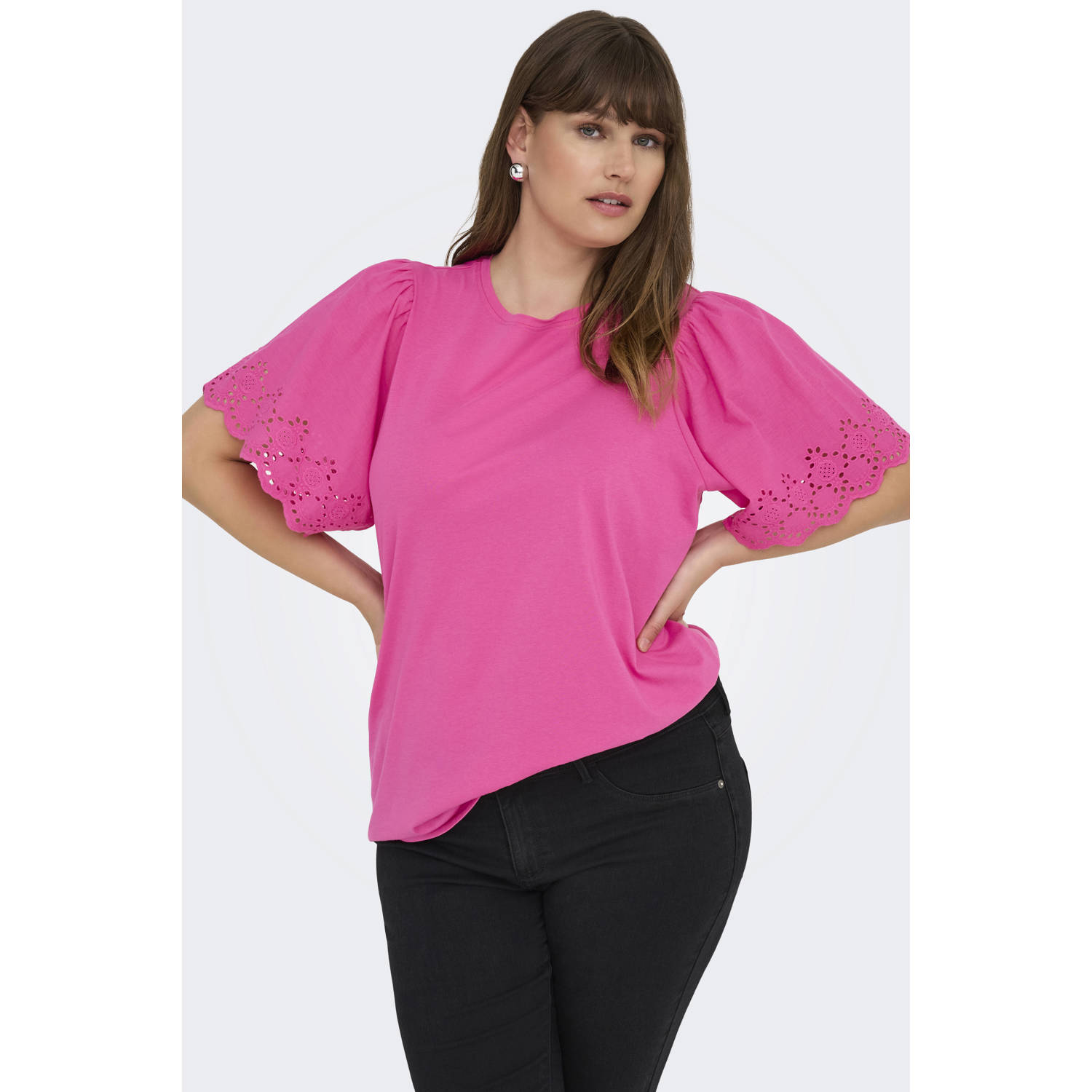 ONLY CARMAKOMA top roze broderie
