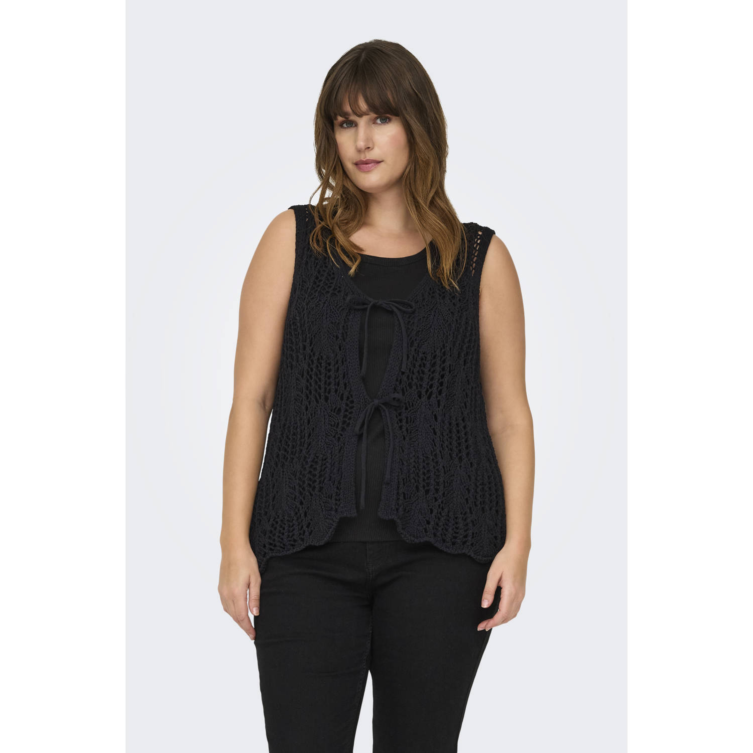 ONLY CARMAKOMA gilet zwart gebreid