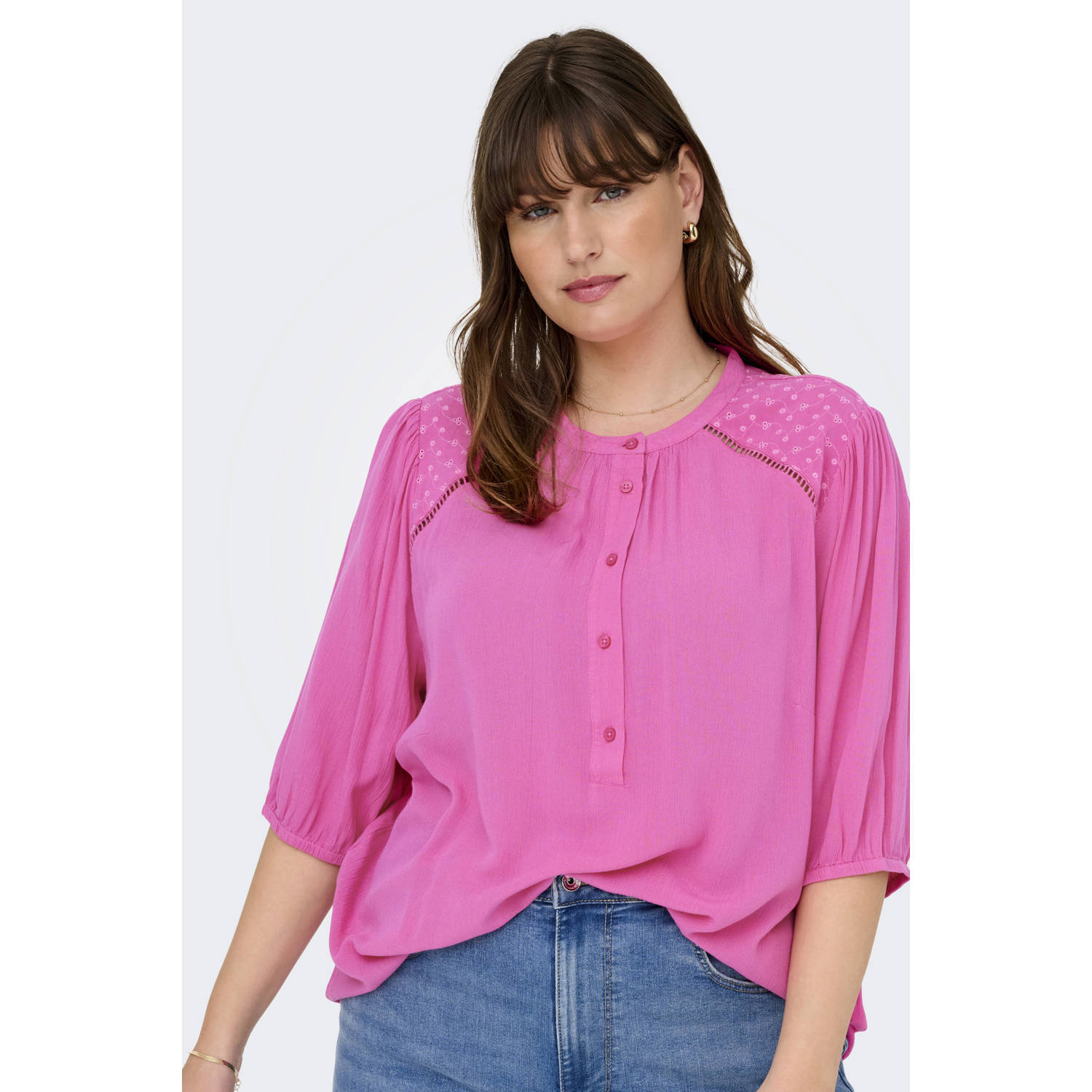 ONLY CARMAKOMA blousetop fuchsia broderie