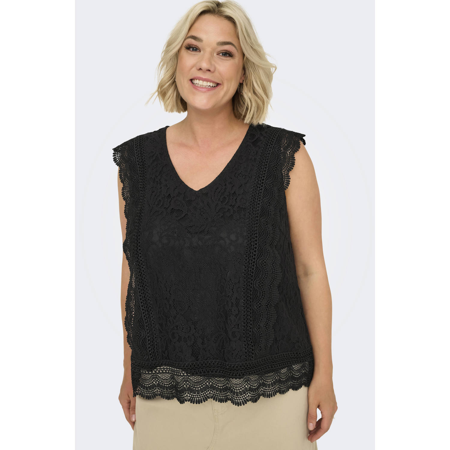 ONLY CARMAKOMA kanten top zwart