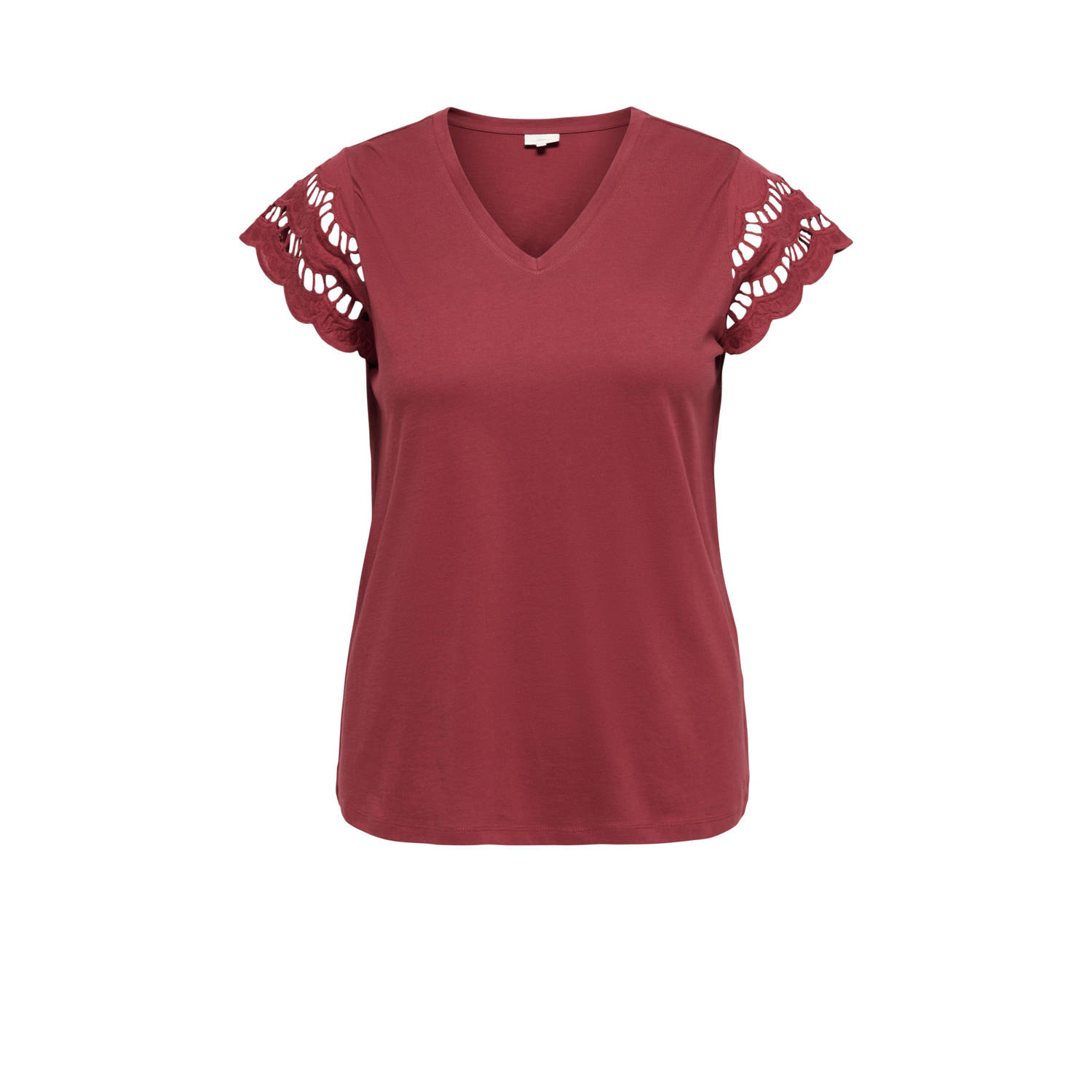 ONLY CARMAKOMA top donkerrood broderie