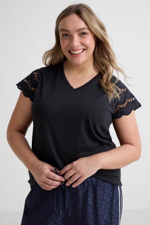 top zwart broderie