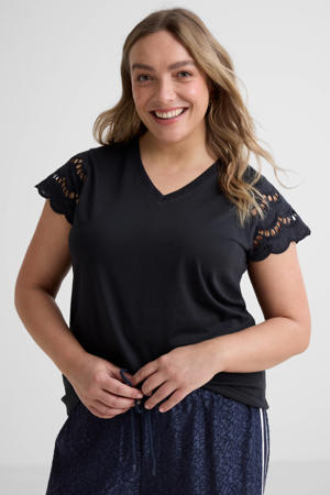 top zwart broderie