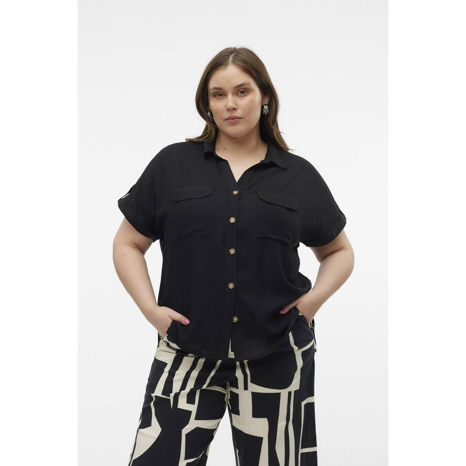 Vero Moda Curve Blouse met korte mouwen VMCBUMPY S S SHIRT WVN GA CUR NOOS