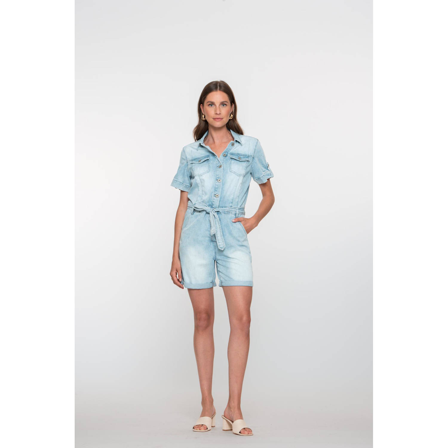 Geisha denim light blue denim playsuit