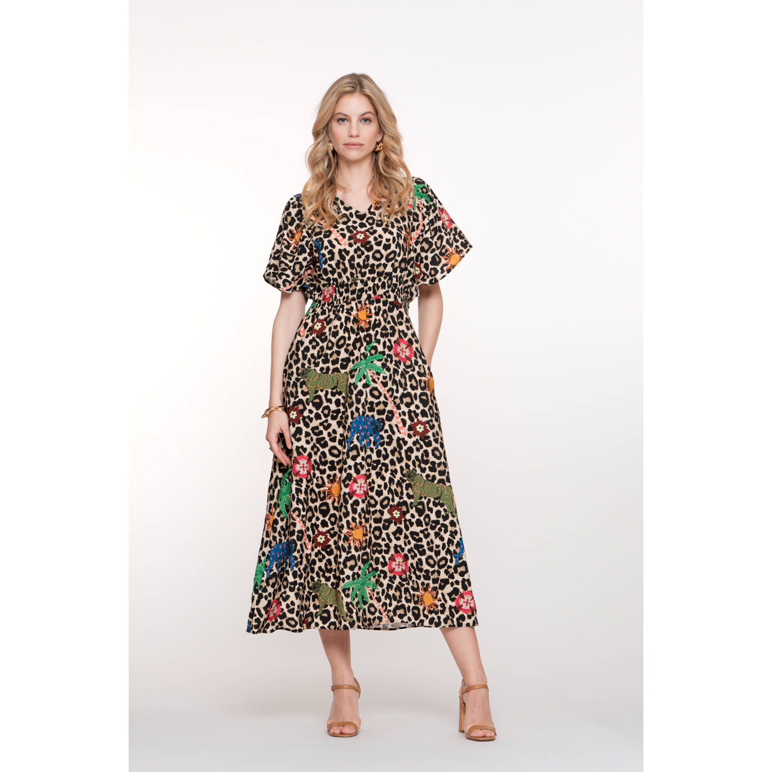 Geisha midi jurk beige