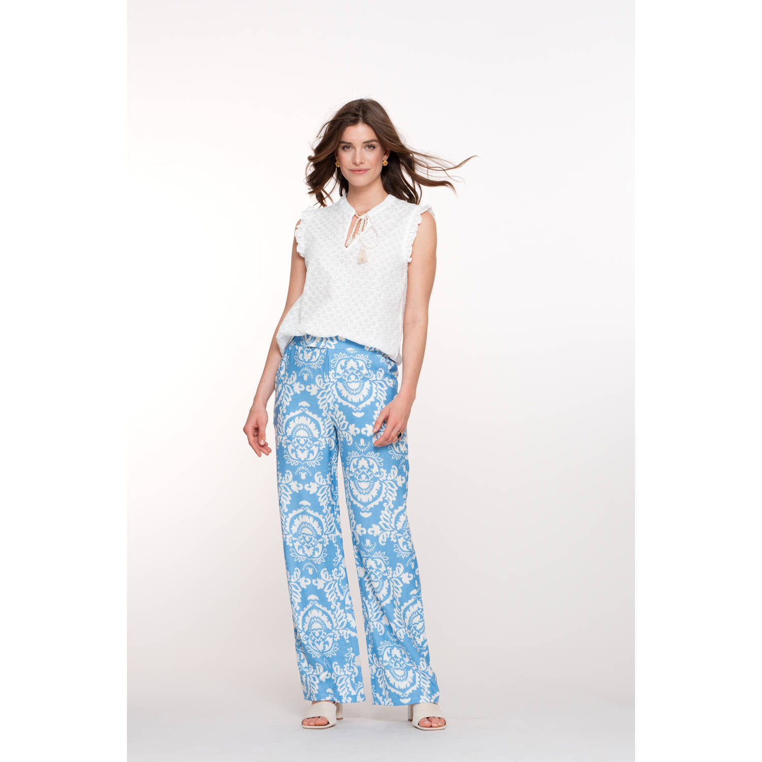 Geisha straight high waist casual broek blauw