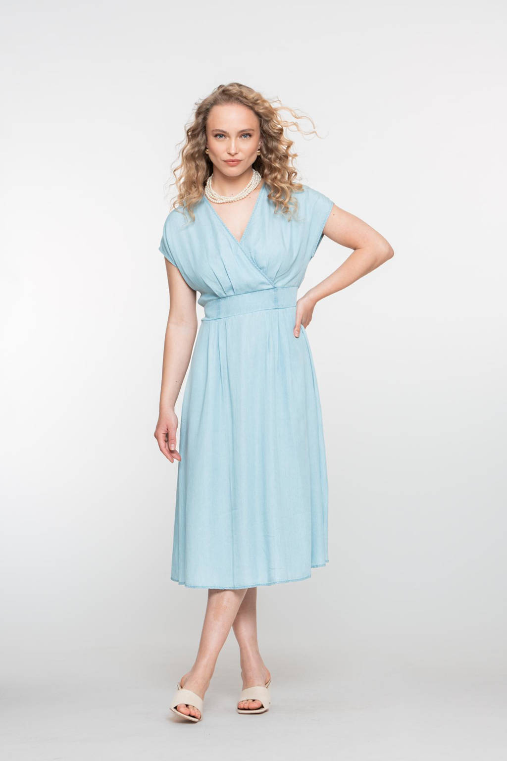 Geisha zomerjurk light blue denim wehkamp