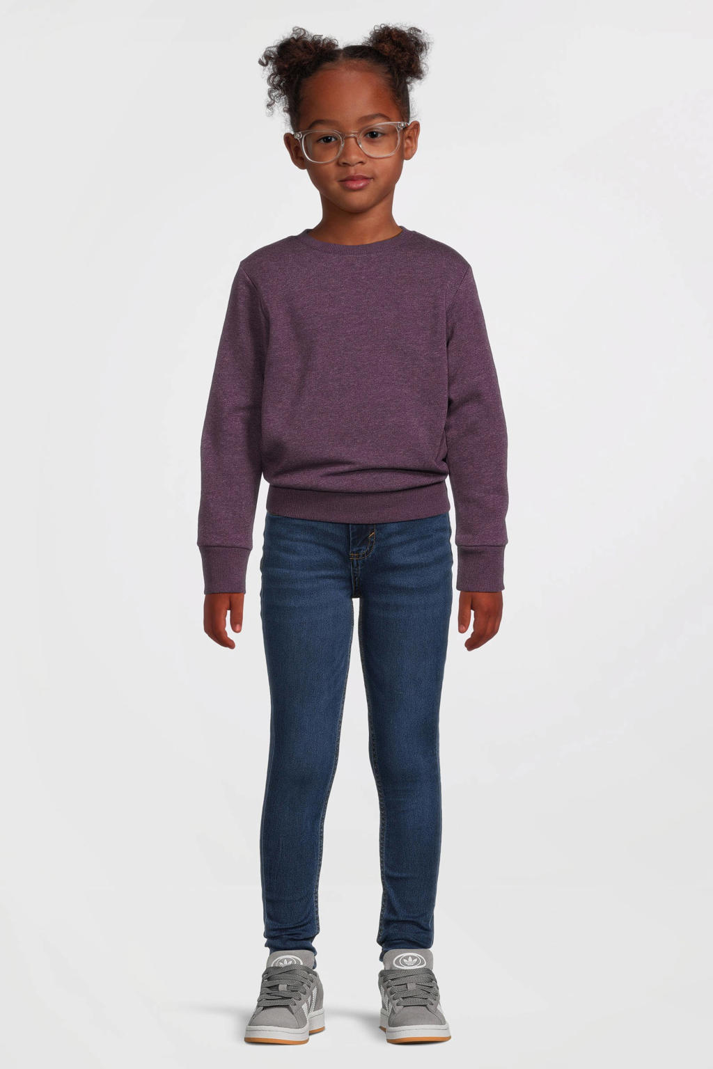Dark blue denim meisjes Anytime skinny jeans van stretchdenim met regular waist, rits- en knoopsluiting en effen