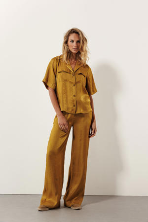 wide leg regular waist casual broek brons