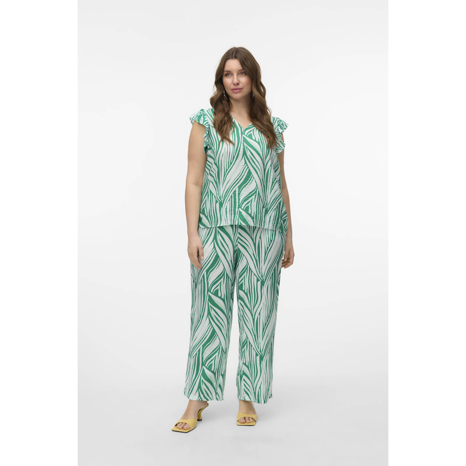 VERO MODA CURVE wide leg high waist casual broek groen
