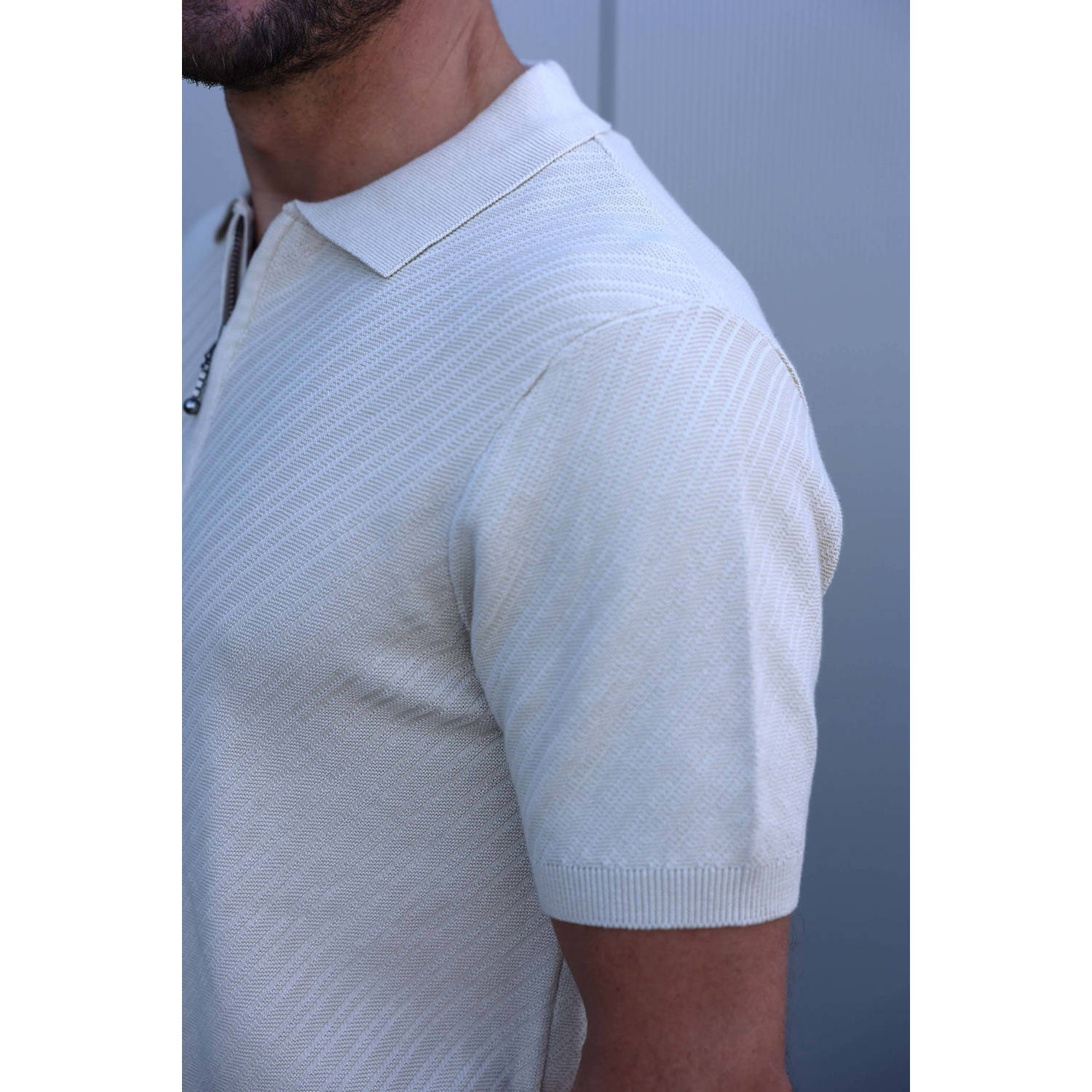Kultivate regular polo gebreid beige