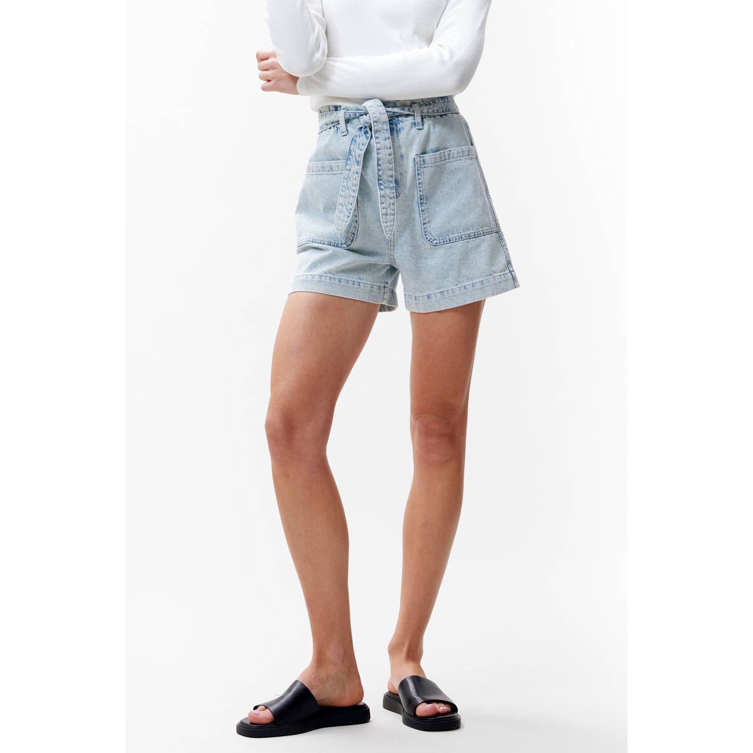 CATWALK JUNKIE Dames Broeken Denim Short With Elastic Waistband Lichtblauw