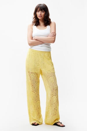 wide leg high waist broek geel