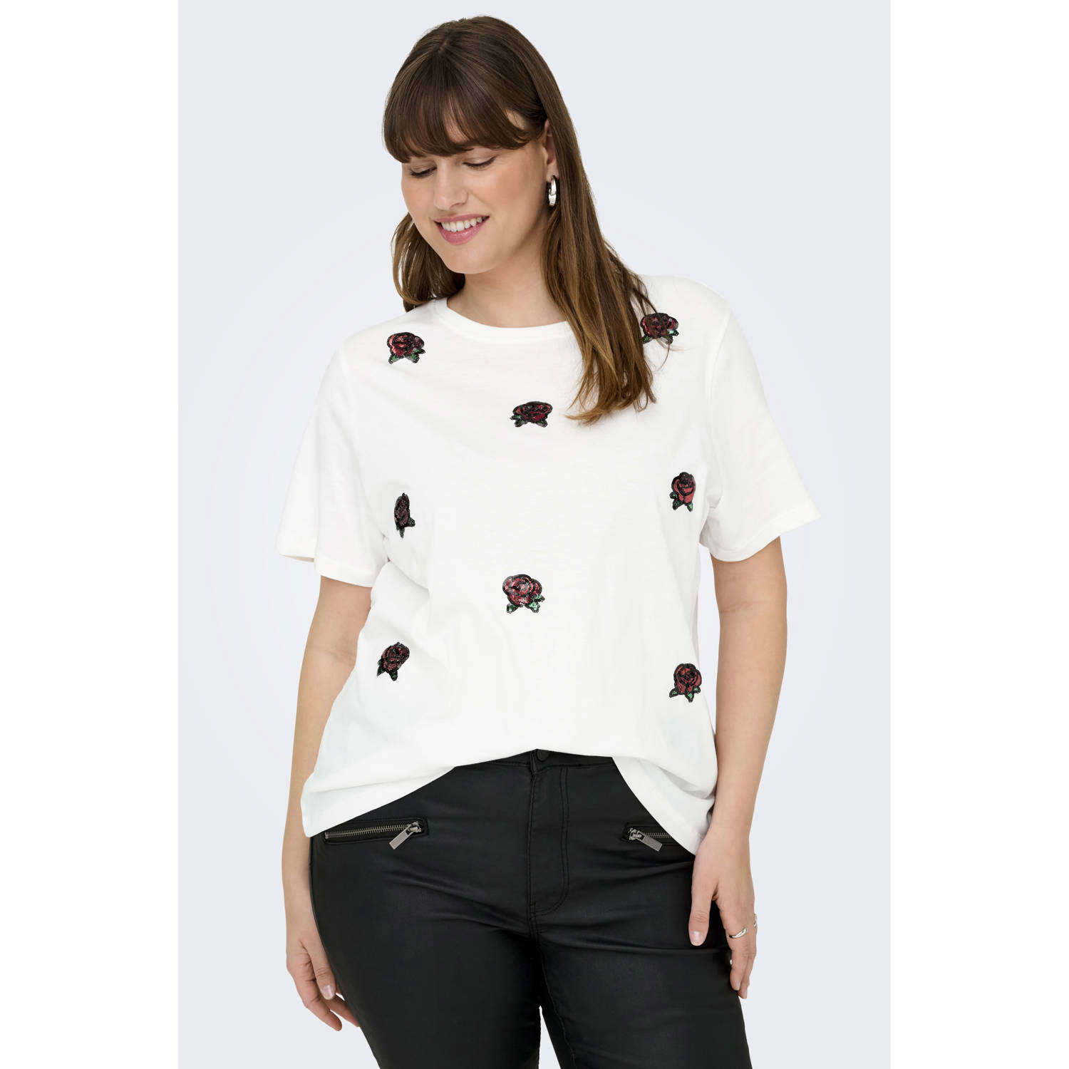 ONLY CARMAKOMA T-shirt wit met glitter