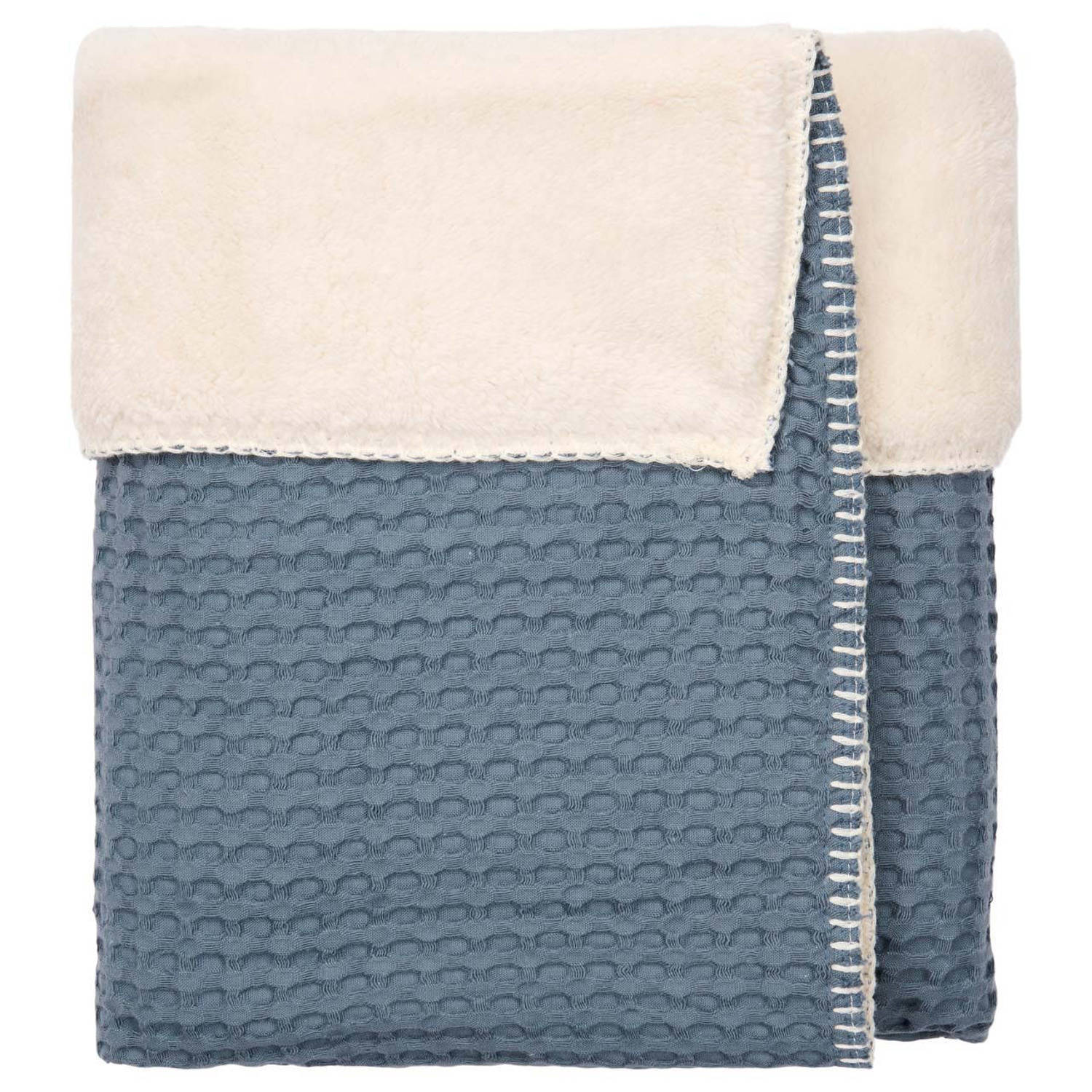 Koeka all season wiegdeken Amsterdam wafel katoenfleece bluestone
