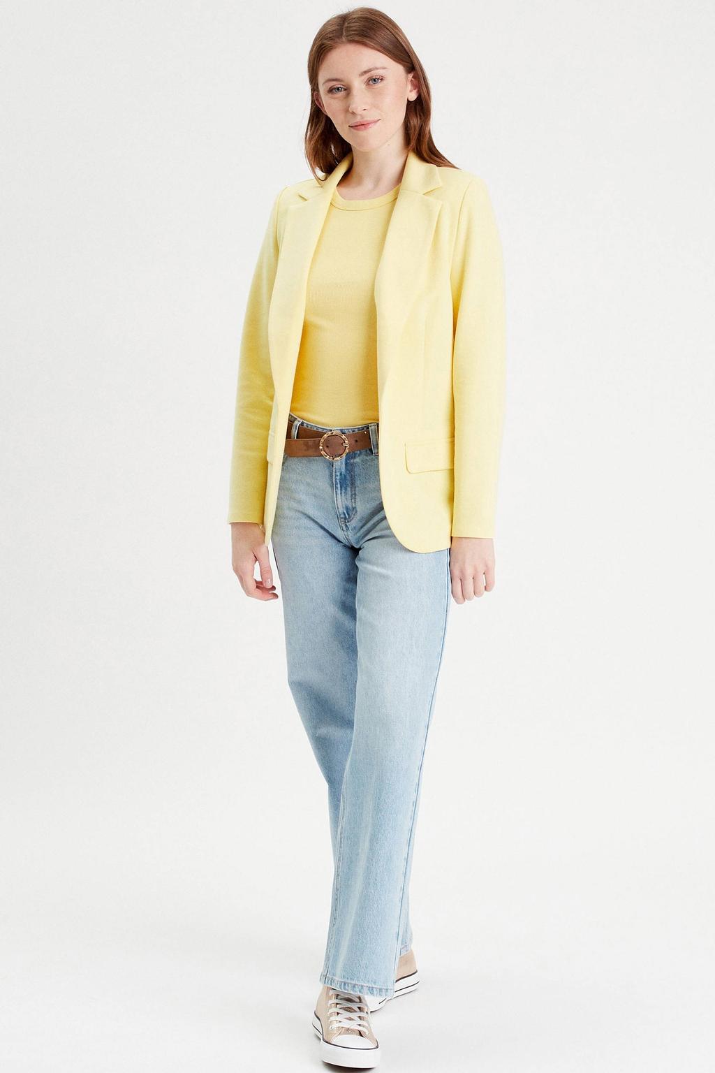 Lichtgele dames Cache Cache getailleerde blazer van polyester met effen, lange mouwen en reverskraag