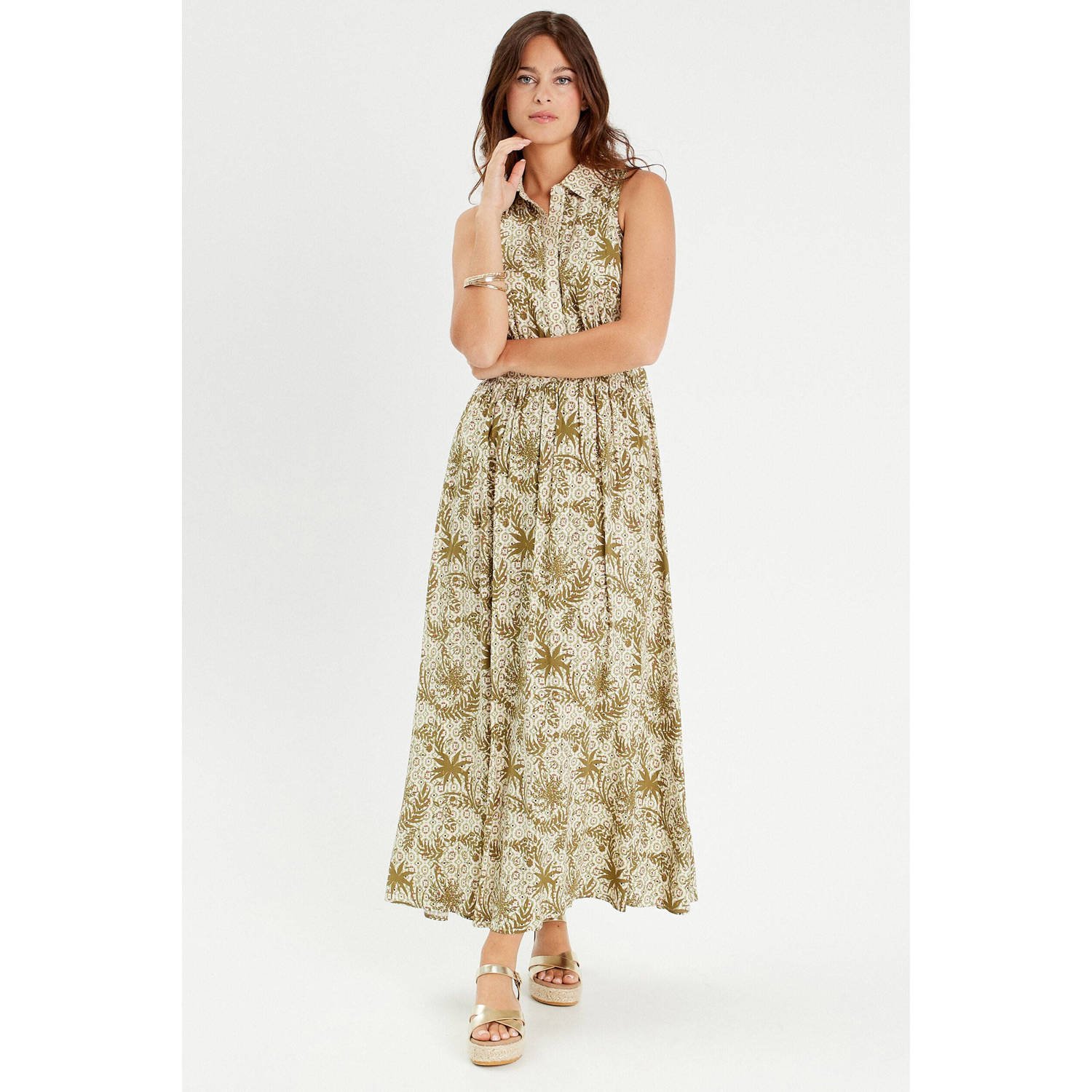 Cache midi jurk kaki