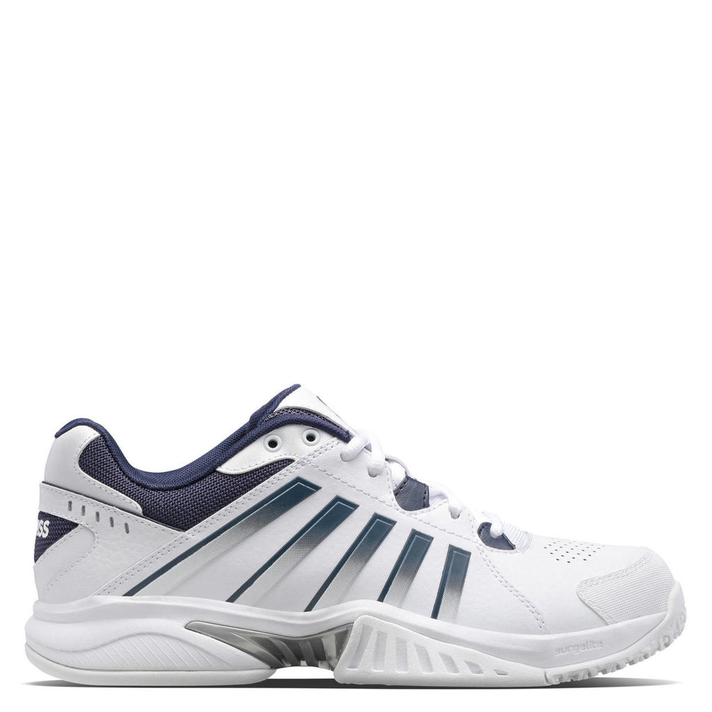 Wit, donkerblauw en zilverkleurige heren K-Swiss Receiver V tennisschoenen van mesh-pu/voering: mesh/voetbed: eva