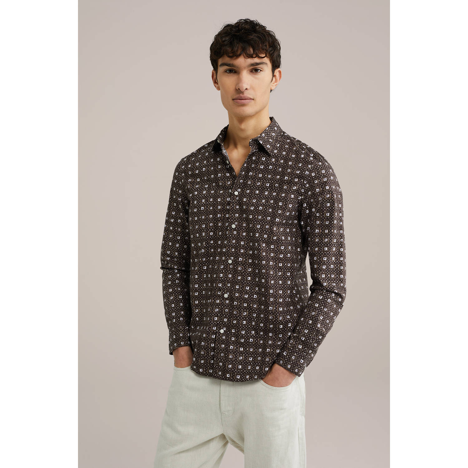 WE Fashion casual overhemd donkerbruin