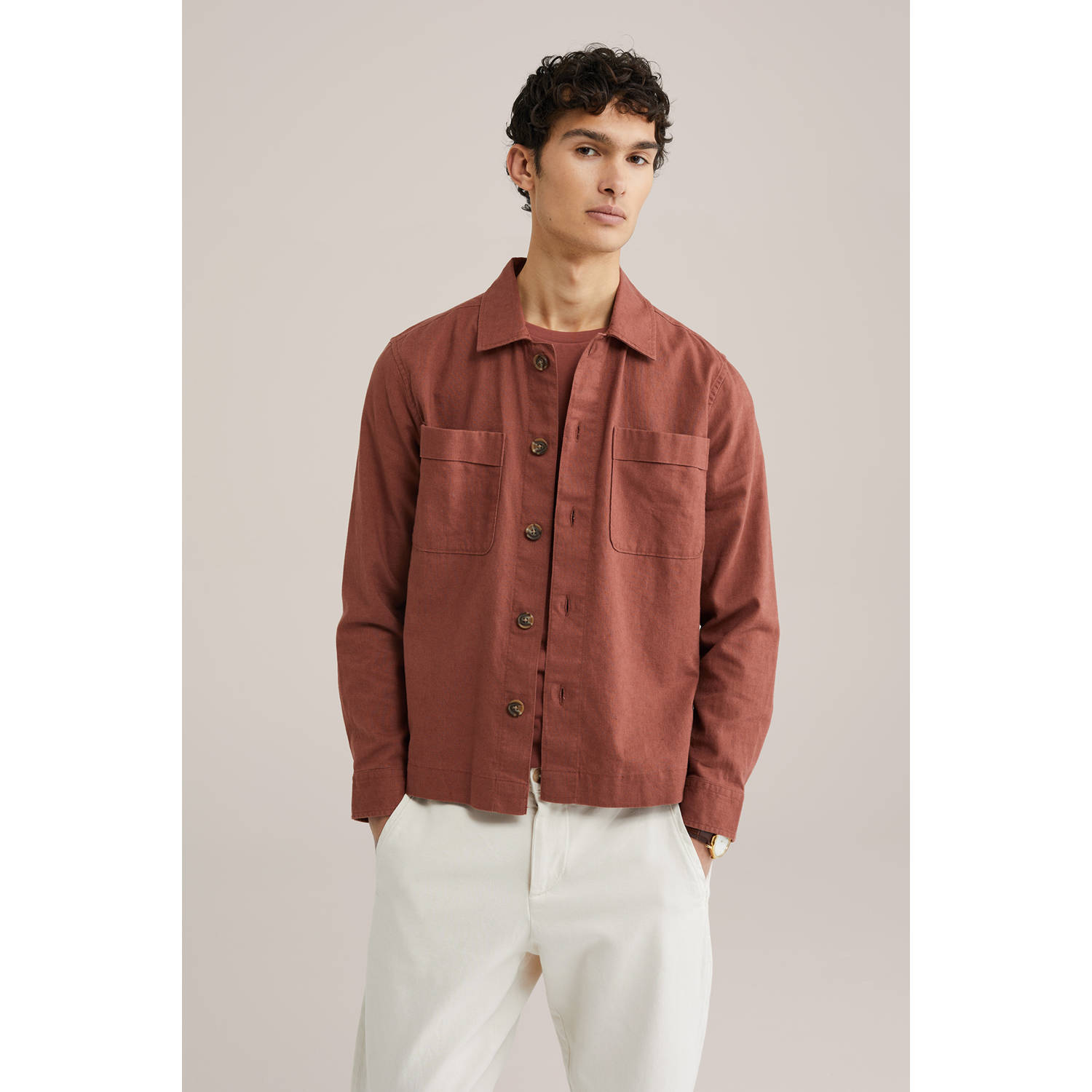 WE Fashion linnen overshirt rood