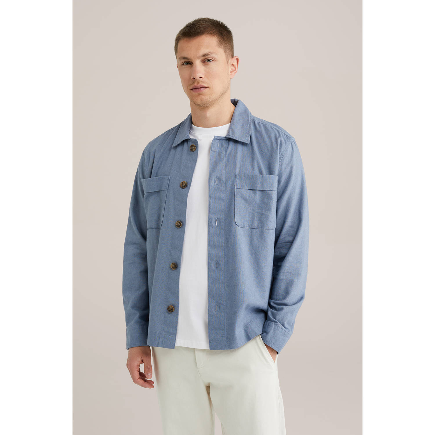 WE Fashion linnen overshirt blauw