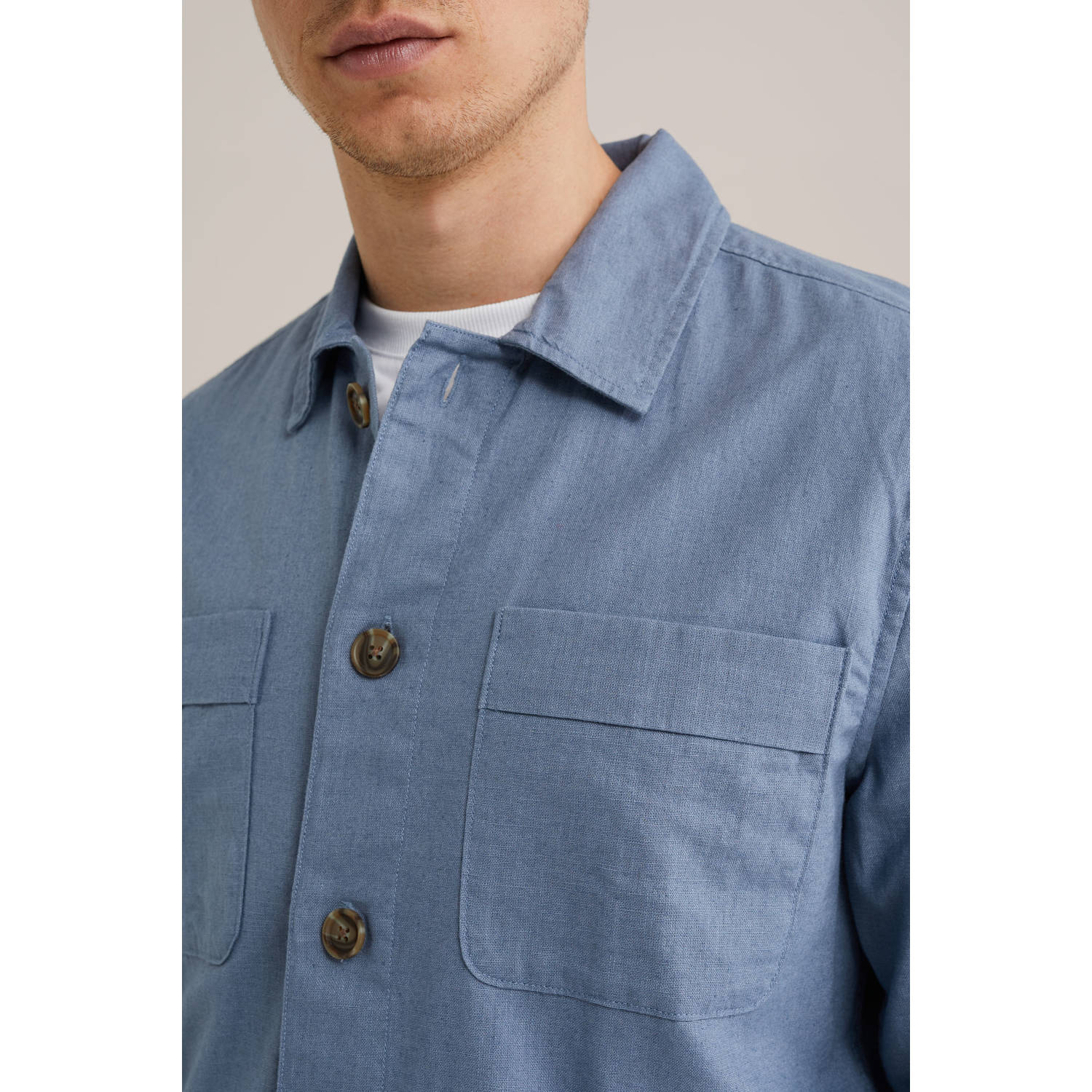 WE Fashion linnen overshirt blauw