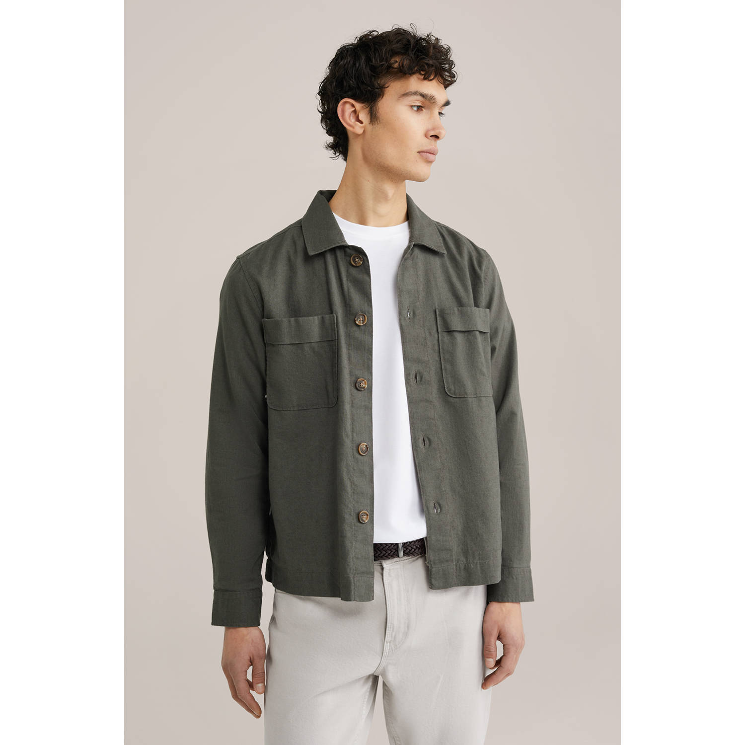 WE Fashion linnen overshirt donkergroen