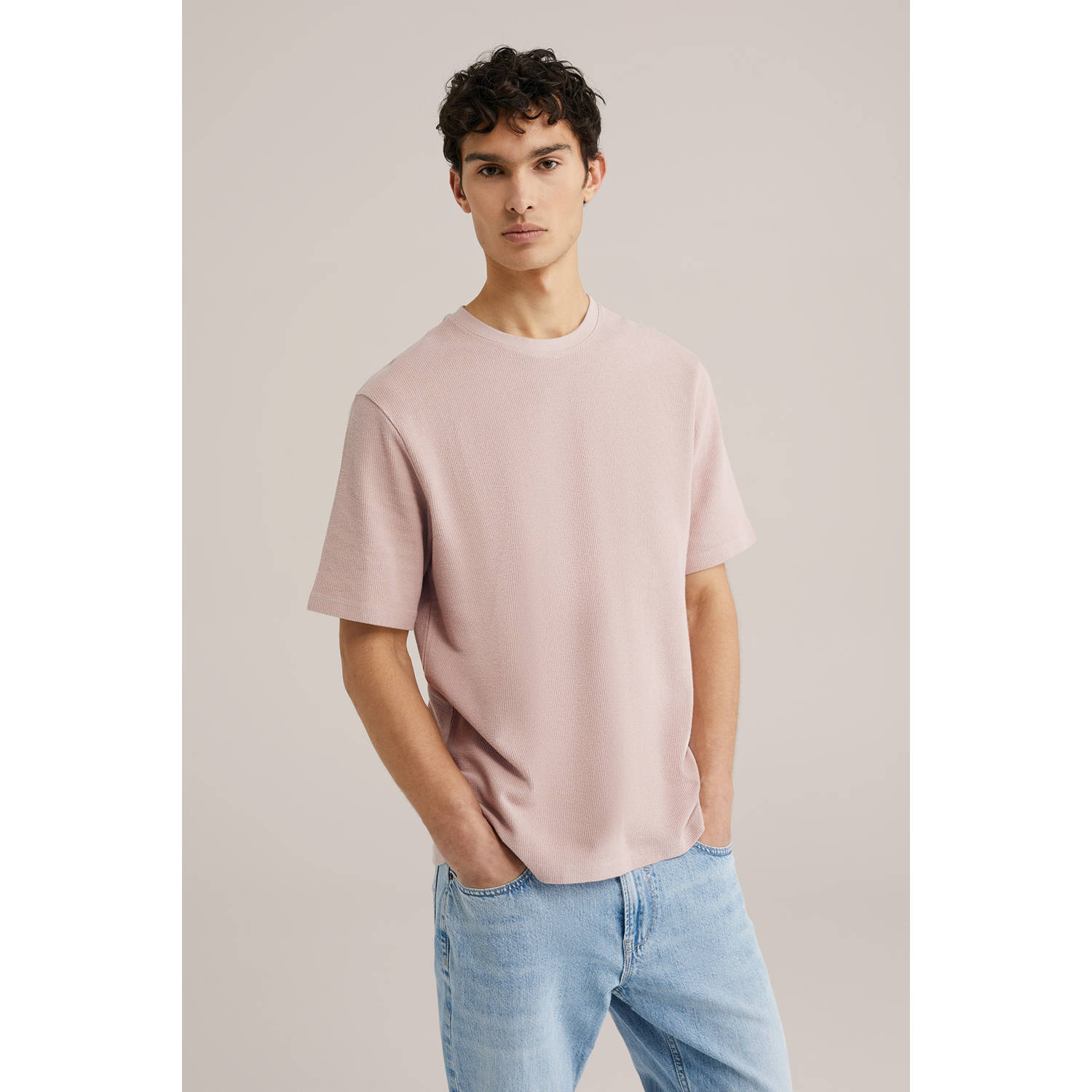 WE Fashion T-shirt met textuur oudroze