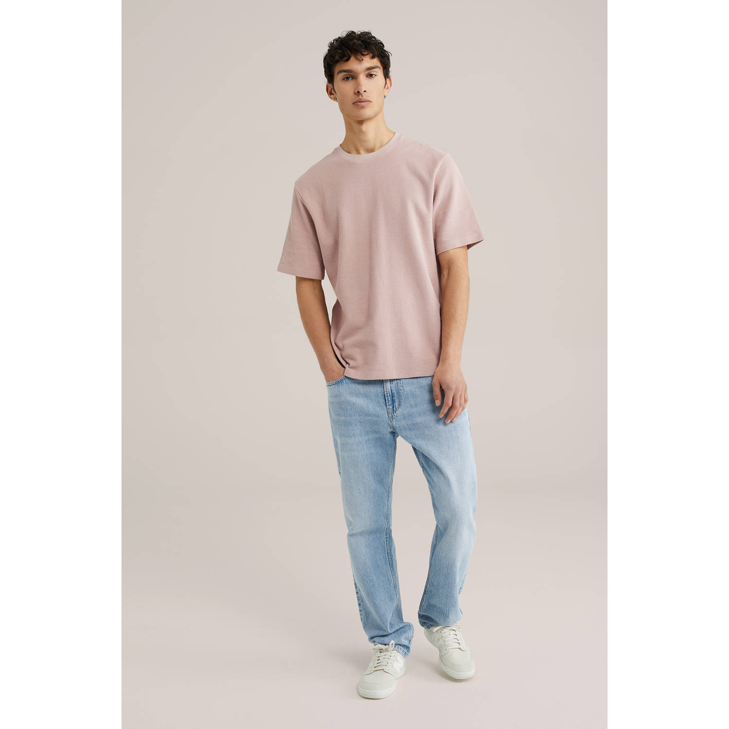 WE Fashion T-shirt met textuur oudroze