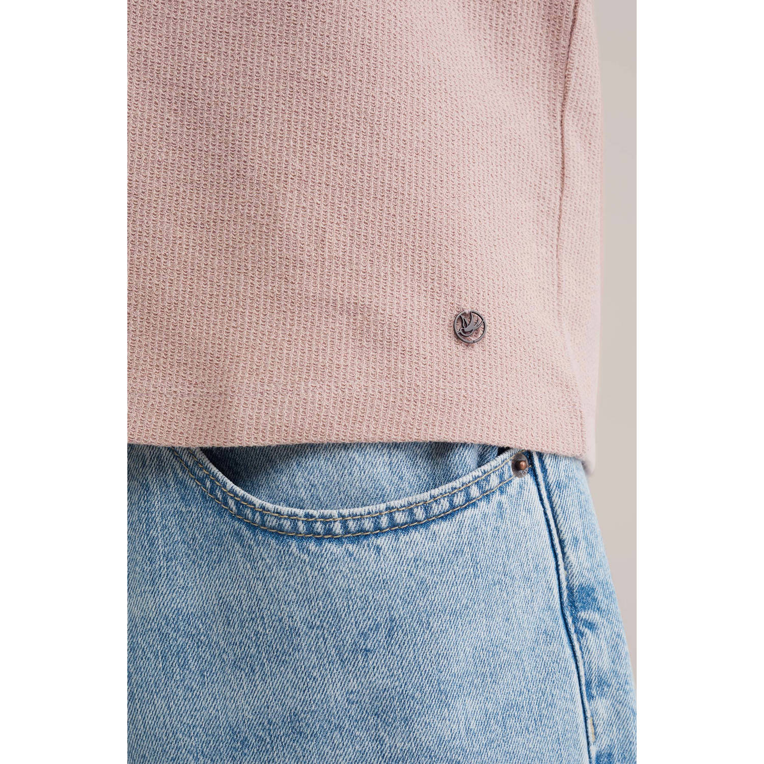 WE Fashion T-shirt met textuur oudroze