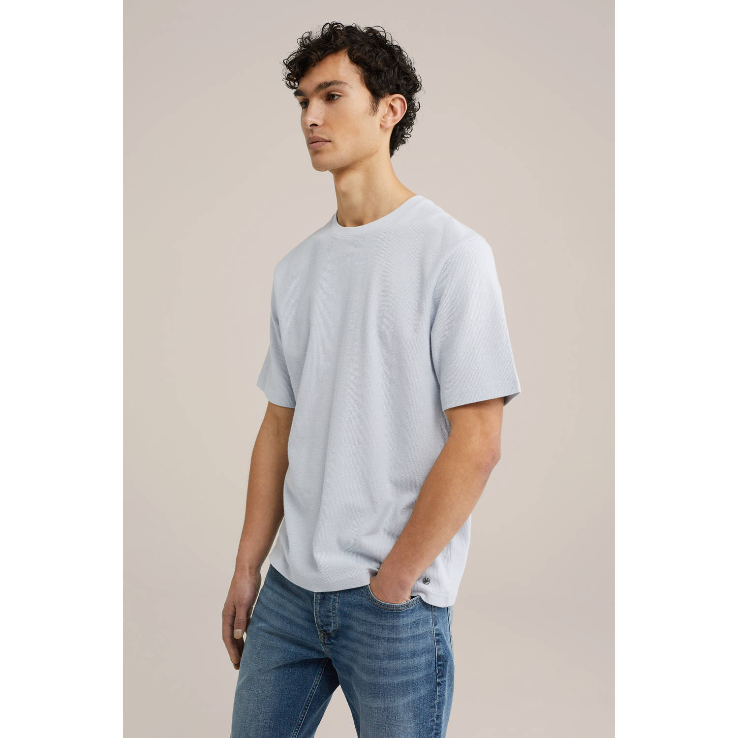WE Fashion T-shirt met textuur lichtblauw