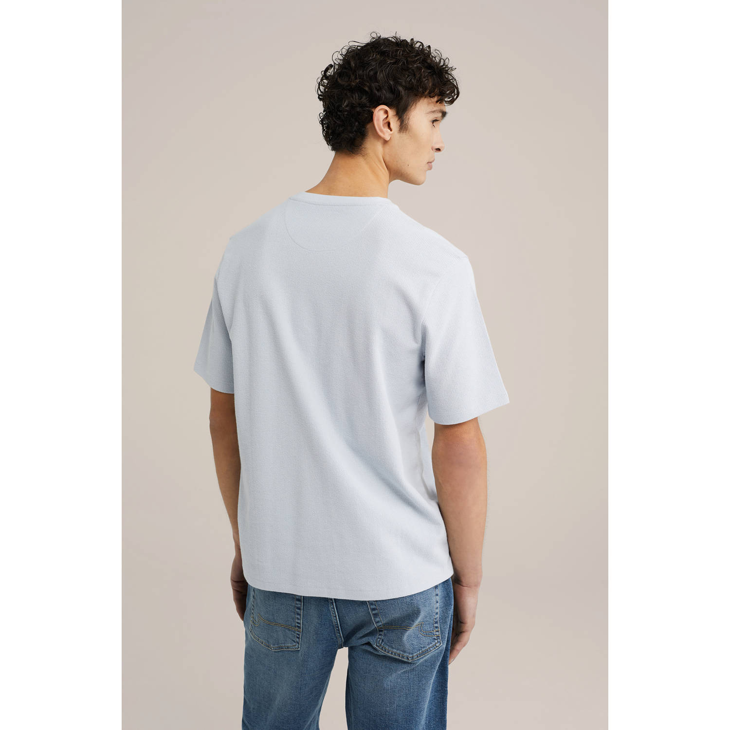 WE Fashion T-shirt met textuur lichtblauw