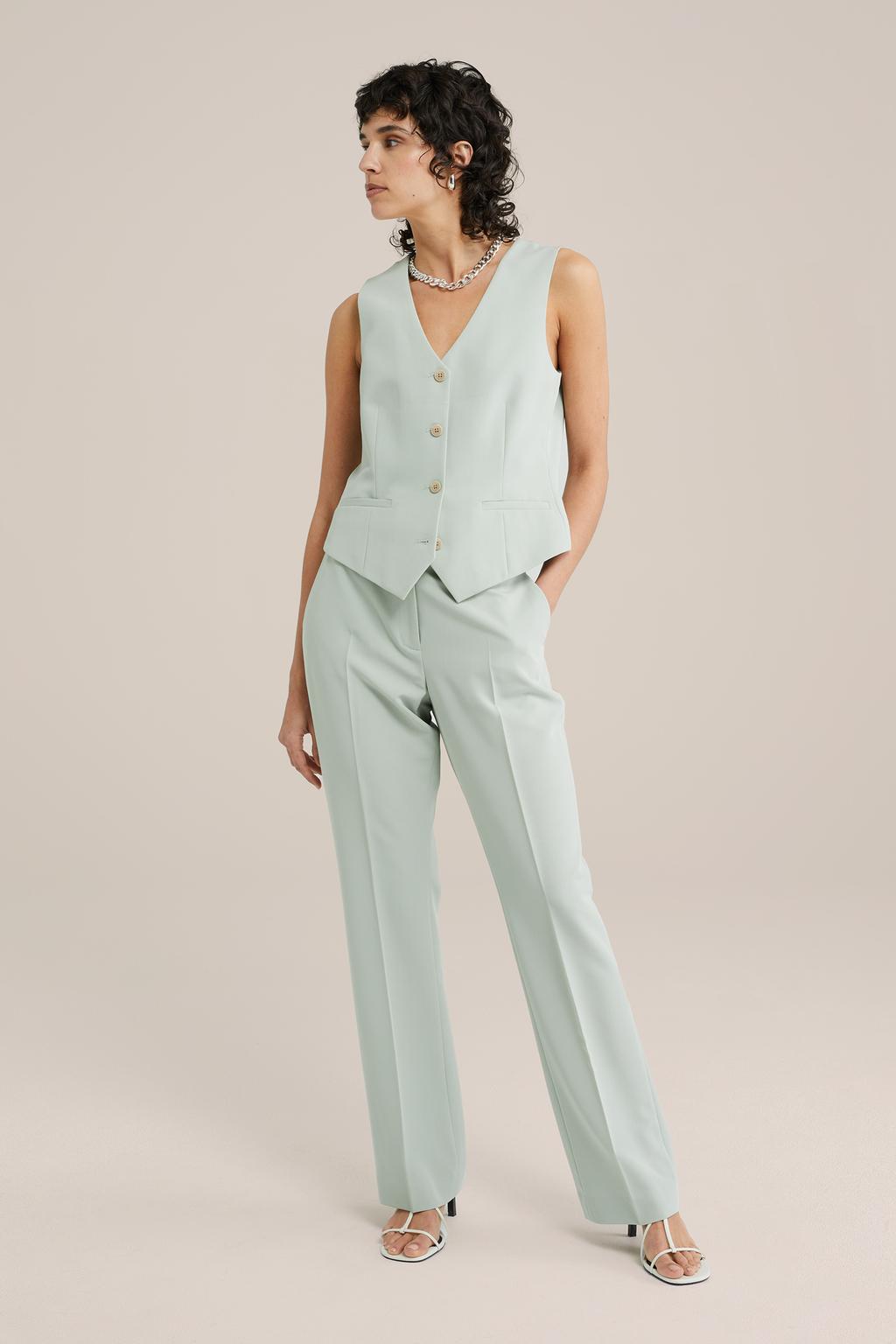 Mintgroene dames WE Fashion gilet van polyester met effen, V-hals en knoopsluiting