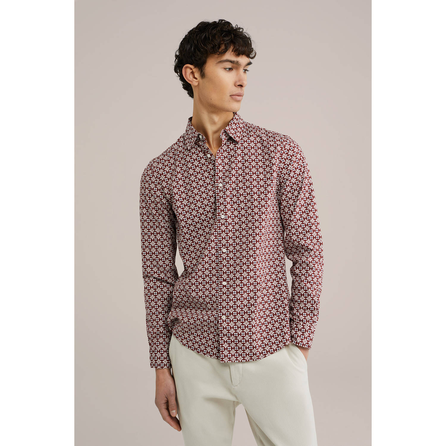 WE Fashion casual overhemd donkerrood