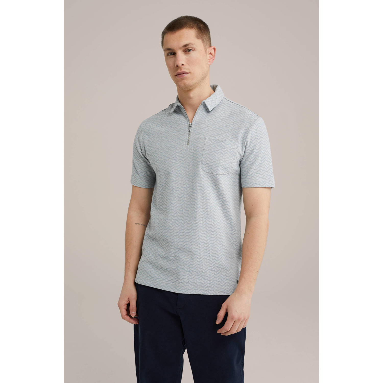 WE Fashion slim polo grijsblauw