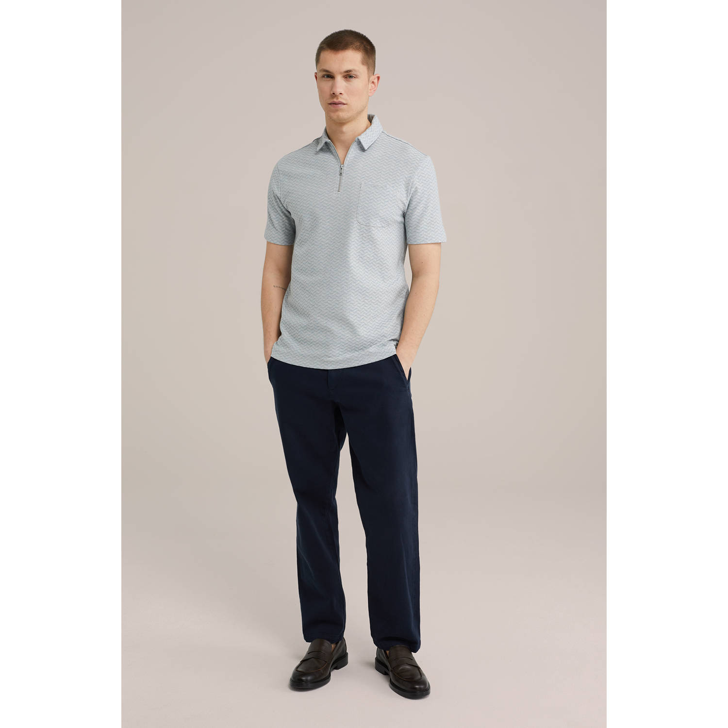 WE Fashion slim polo grijsblauw
