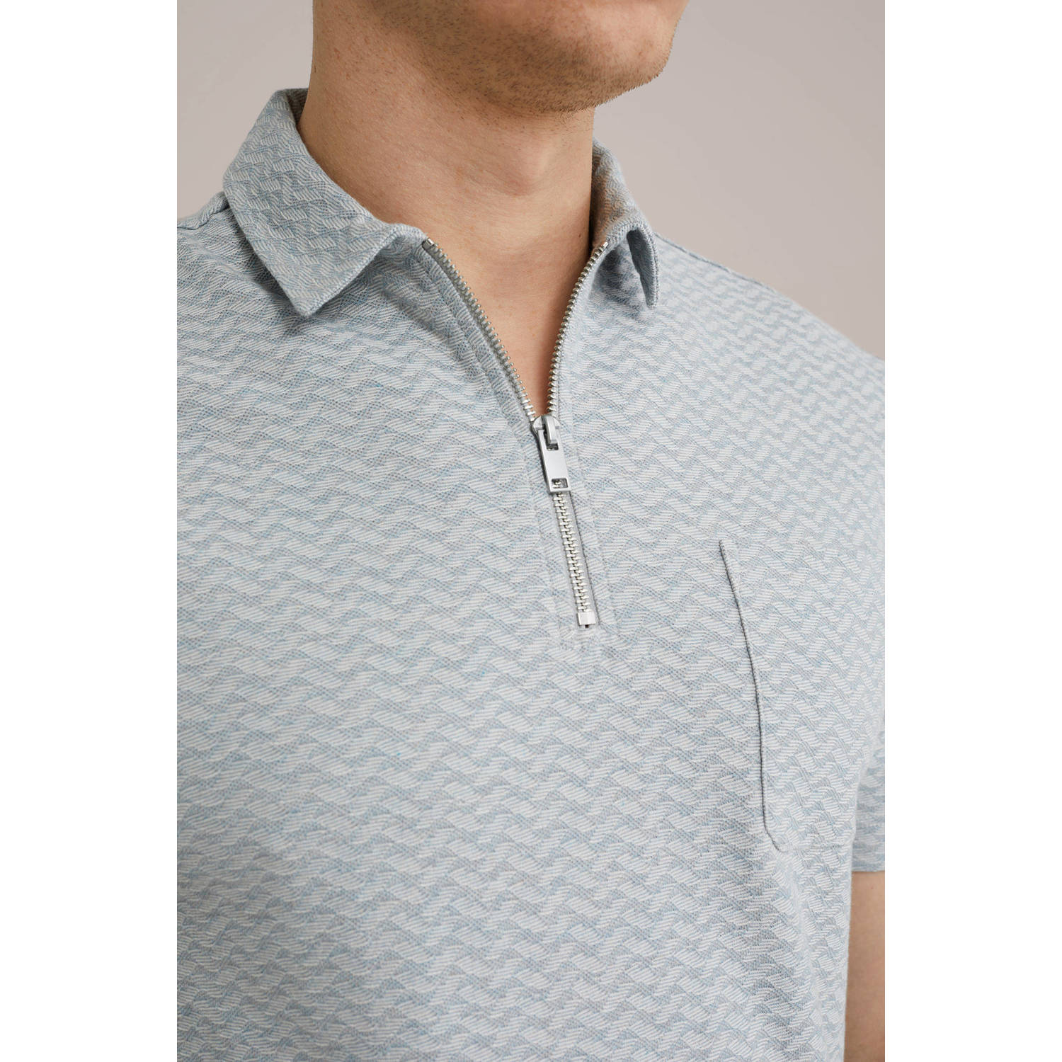 WE Fashion slim polo grijsblauw