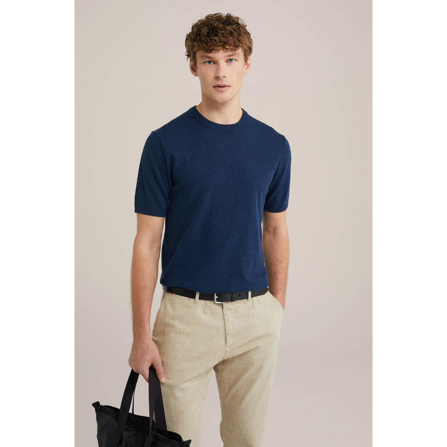WE Fashion T-shirt fijn gebreid donkerblauw