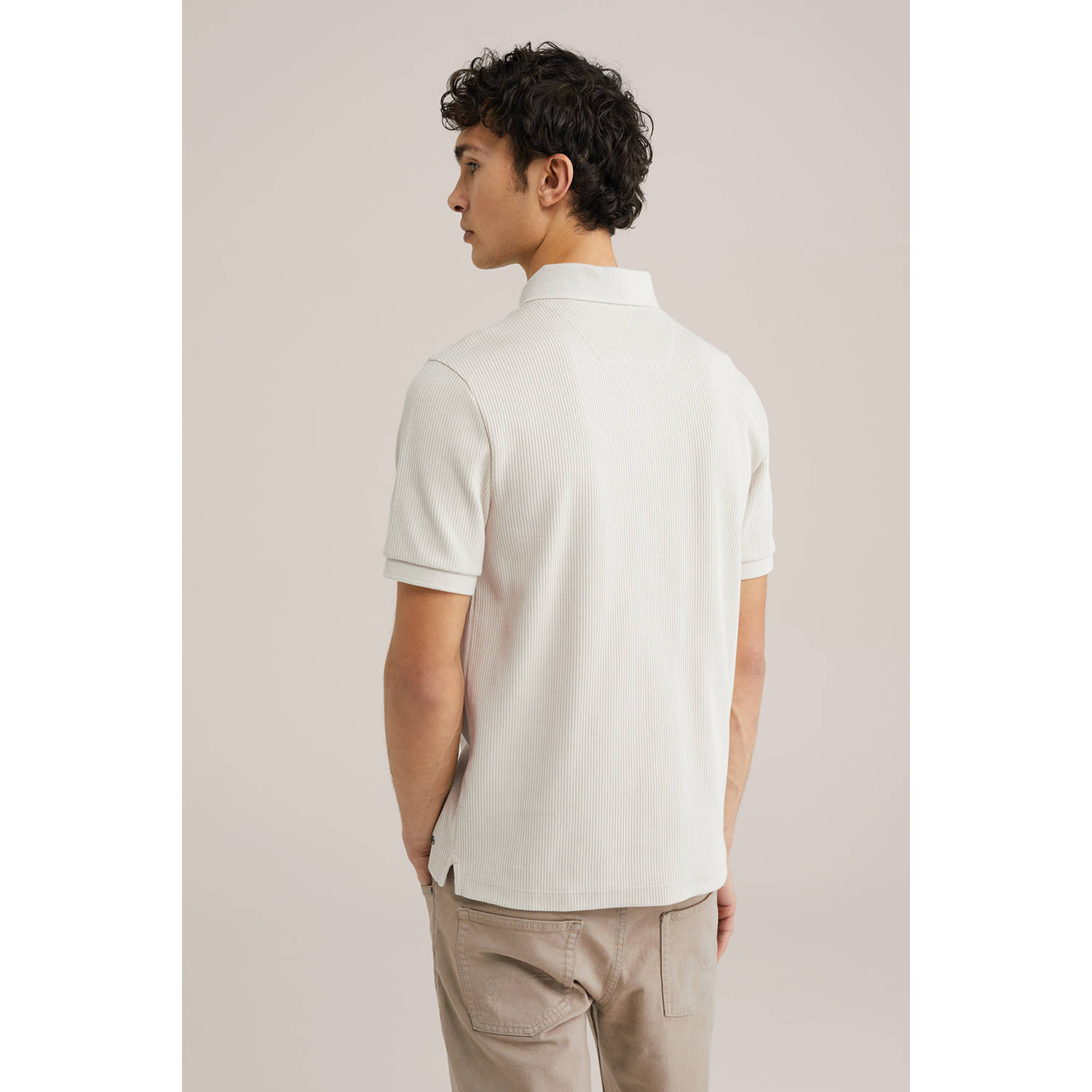 WE Fashion slim polo rib gebreid beige