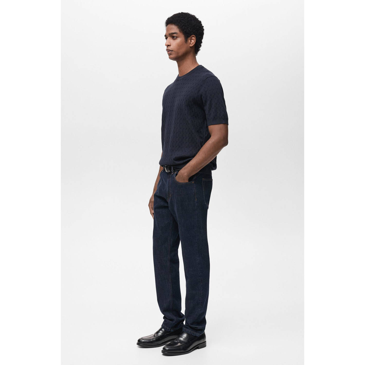 Mango Man T-shirt gebreid donkerblauw