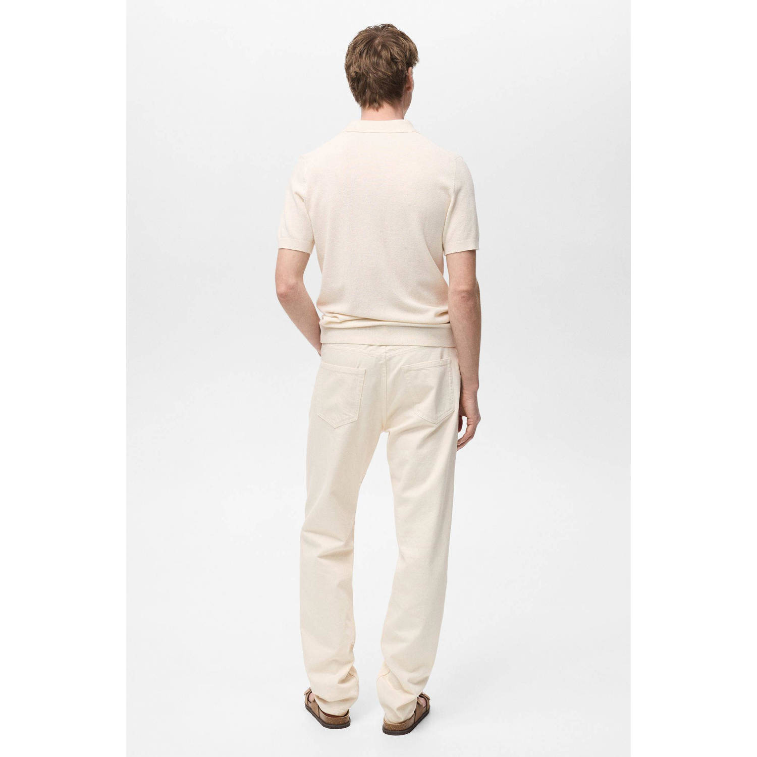 Mango Man slim polo fijn gebreid ecru
