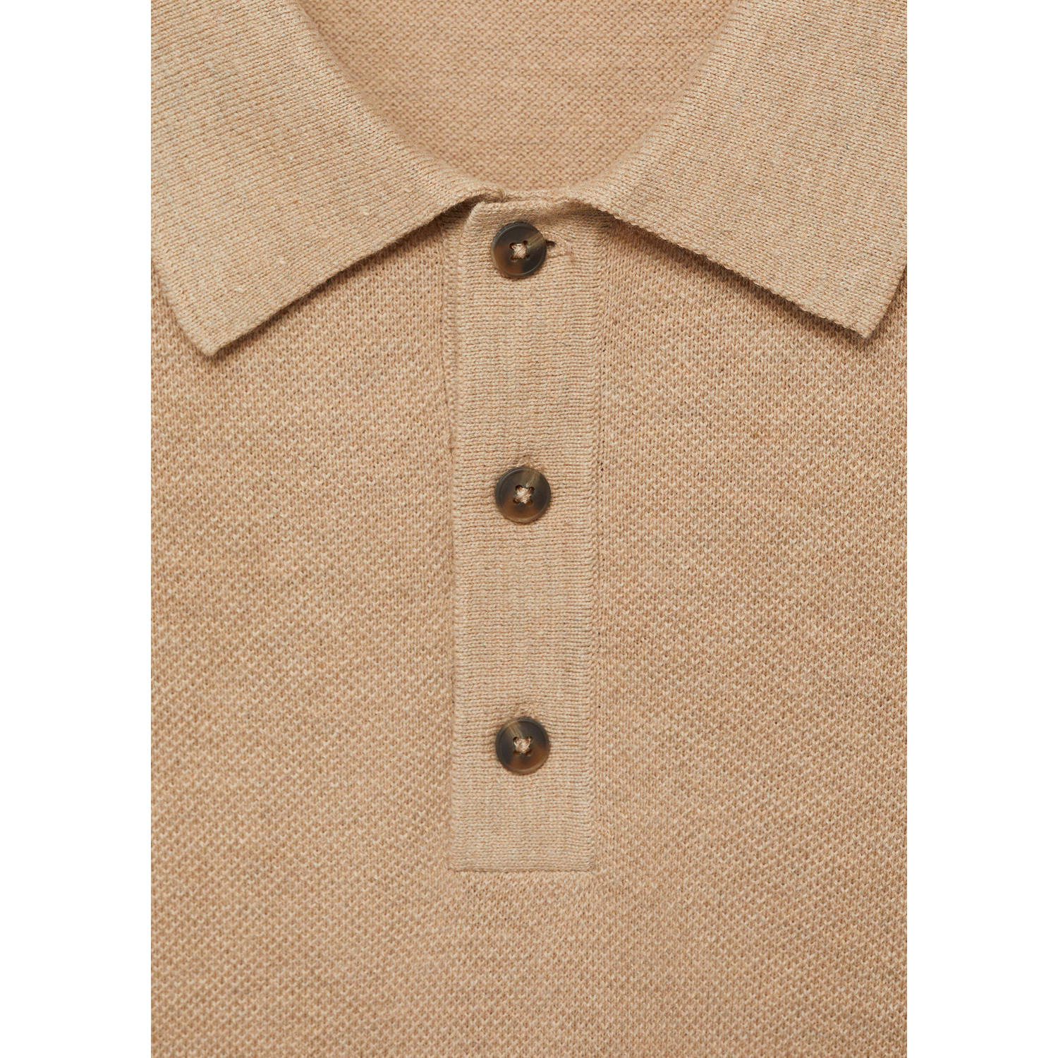 Mango Man slim polo fijn gebreid beige