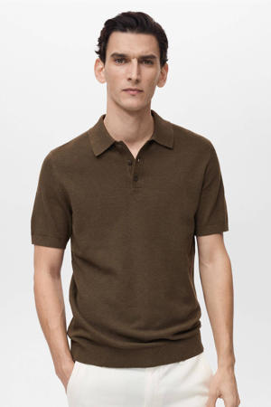 slim polo fijn gebreid bruin