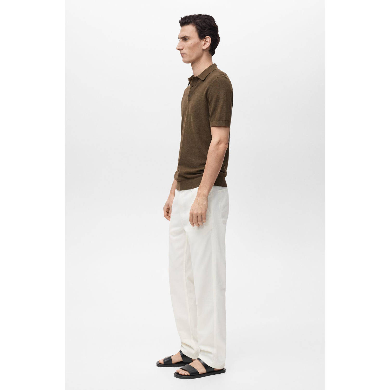 Mango Man slim polo fijn gebreid bruin