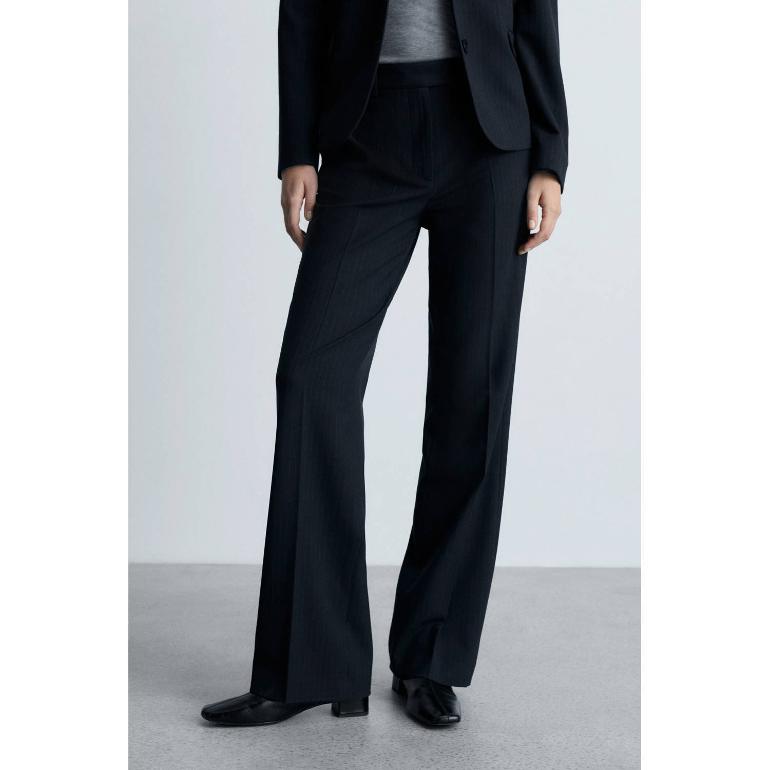 Mango straight regular waist pantalon donkerblauw