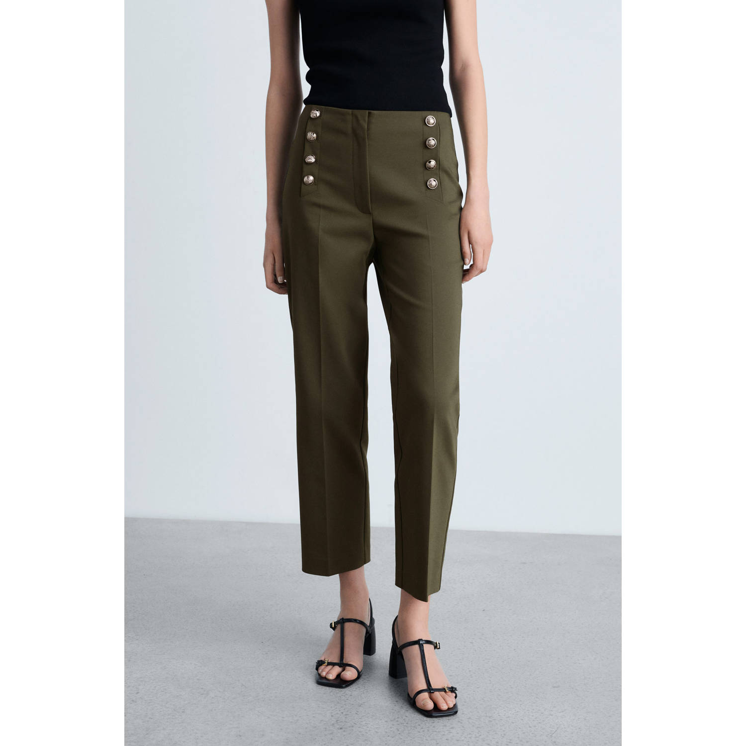 Mango slim regular waist broek kaki
